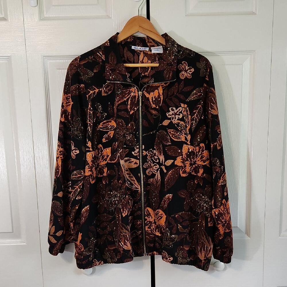 Blair Womens Floral Jacket Size LG Dark Academia Lightweight Full Zip Casual